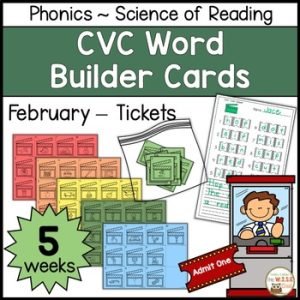 CVC Builder February Tickets Word Work Phonics Science of Reading Center Movies