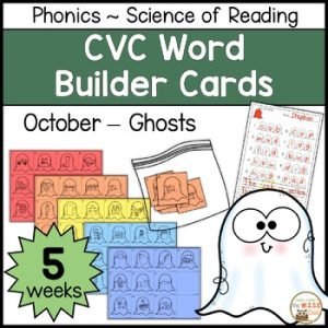 CVC Builder Halloween Ghosts Word Work Phonics Science of Reading Center October