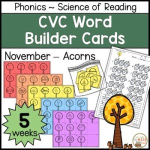 CVC Builder Thanksgiving Word Work Phonics Science of Reading Center November