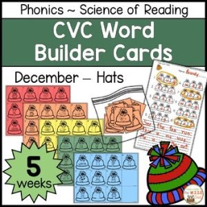 CVC Builder Winter Hats Word Work Phonics Science of Reading Center