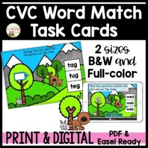 CVC Writing Word Match Task Cards Phonics Science of Reading Centers
