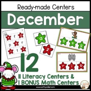 December Literacy Centers Kindergarten & 1st Grade WINTER Stations Vowels Blends
