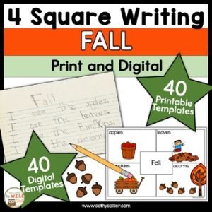 Fall Writing Picture Prompts with Word Bank Four Square Writing Template K-1