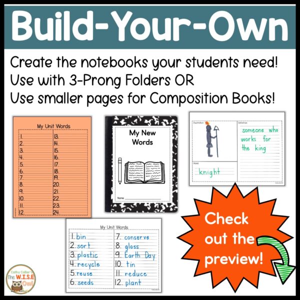 Vocabulary Notebook Pages Tier 2 Interactive Pages Kindergarten & First ...